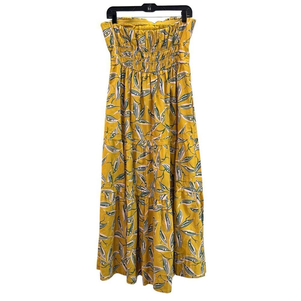 Anthropologie Yellow Strapless Floral Midi Dress - Picture 4 of 12